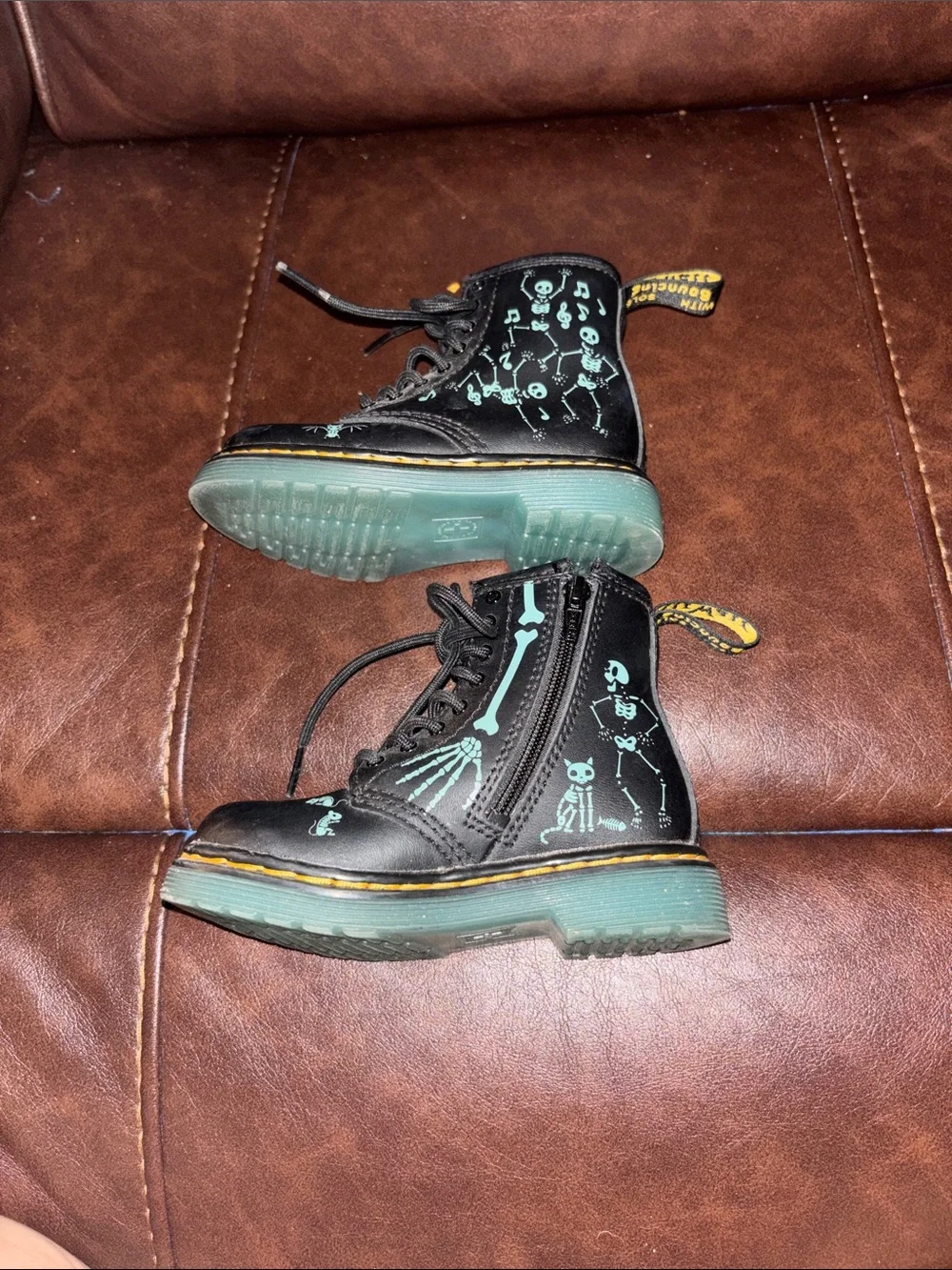 Dr. Martens Kids Black Boots with Teal Skull Accents